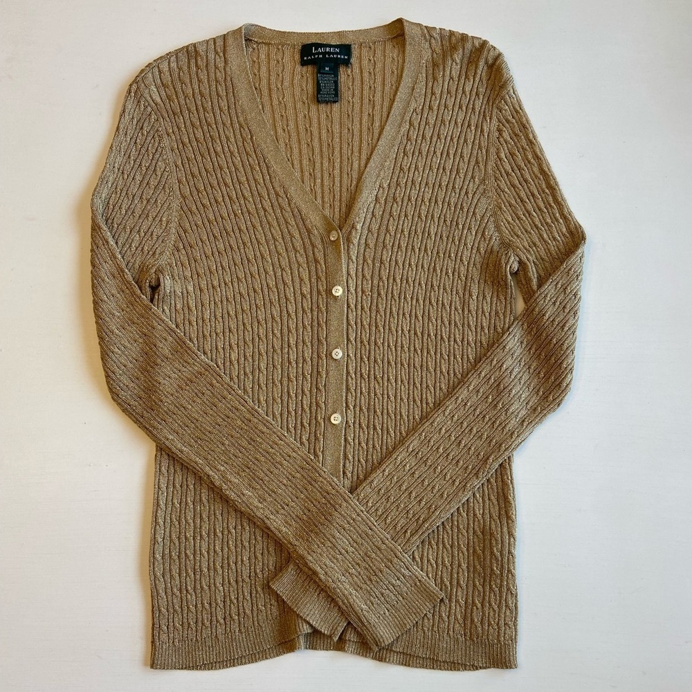 SALE! 🔔 Lauren Ralph Lauren Gold Metallic Cardigan - Size M